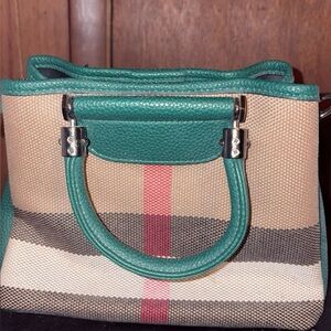 Elegant Green and Beige Women's Handbag